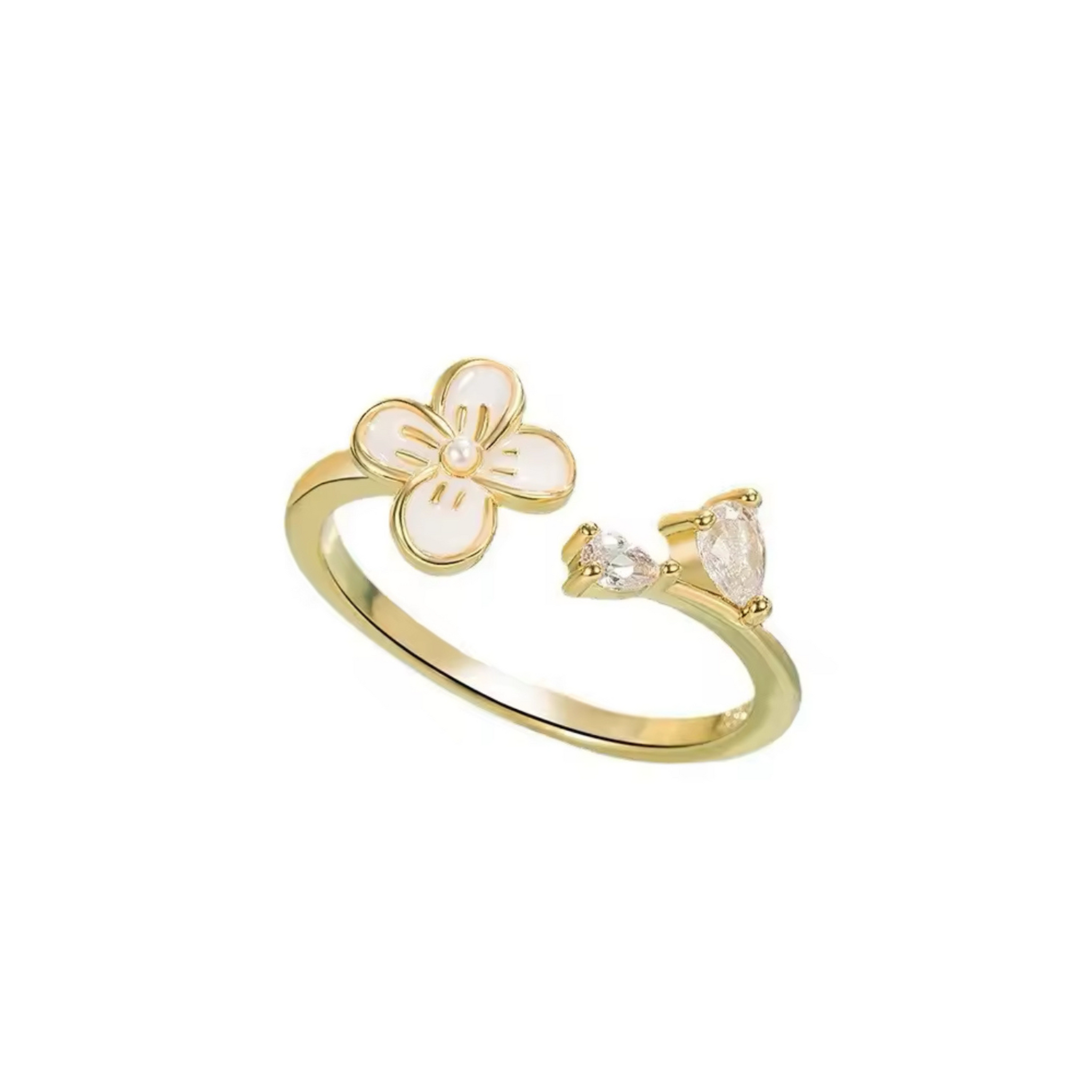 Smuk og elegant ring i guld med blomster motiv og zircon sten.