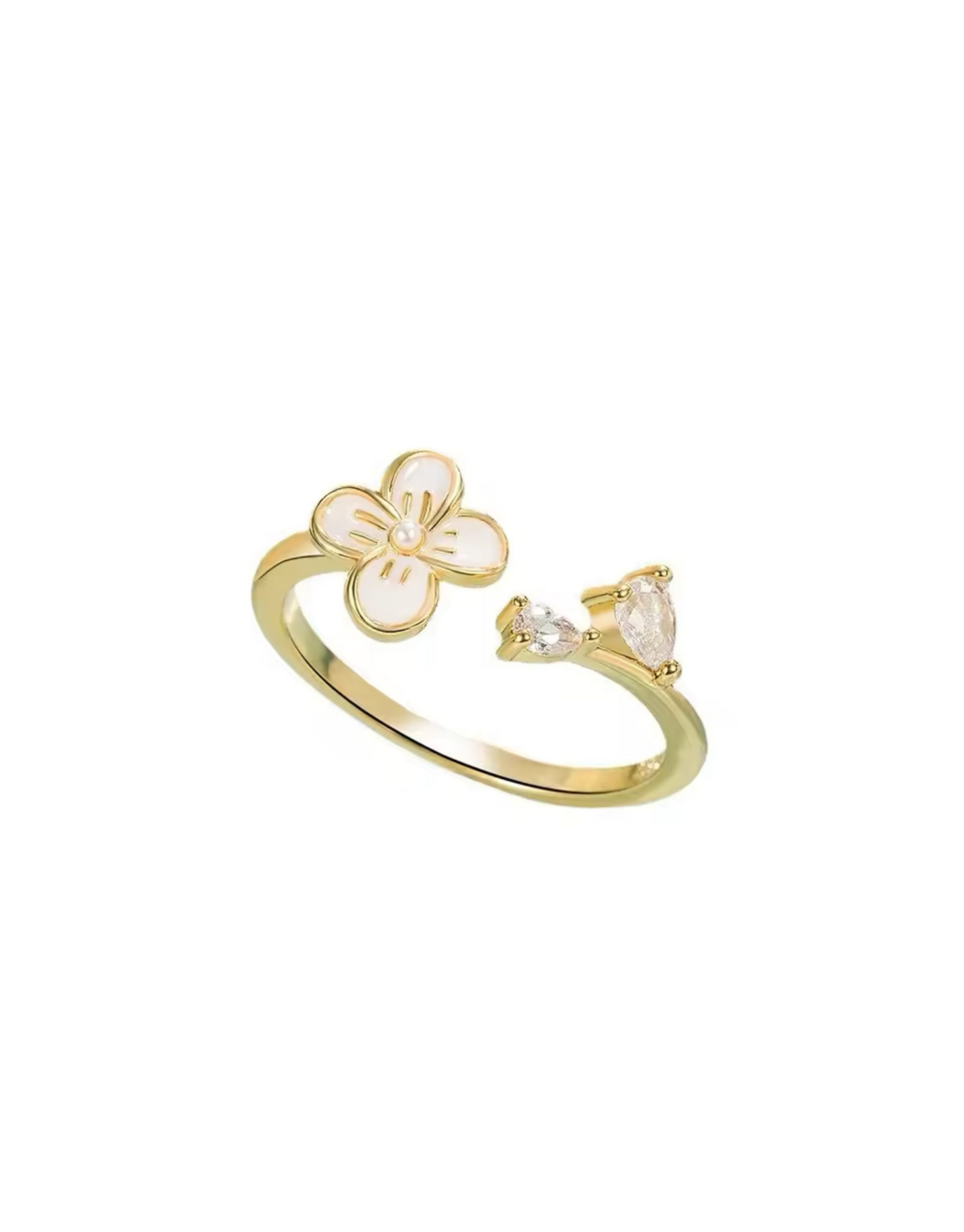 Smuk og elegant ring i guld med blomster motiv og zircon sten.