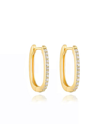 Stine øreringe.  Firkantede hoops med zircon sten.  Materiale: S925 sterling sølv, 14 karat guldbelagt, zircon sten, kliklås